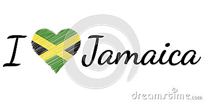 I love country Jamaica text heart Doodle, vector calligraphic text, I love Jamaica flag heart patriot jm Vector Illustration