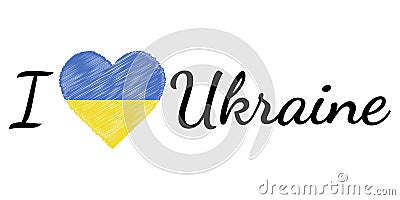 I love country Ukraine, text heart Doodle, vector calligraphic text, I love Ukraine flag heart patriot Vector Illustration