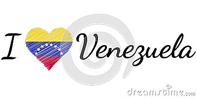 I love country Venezuela, text heart Doodle, vector calligraphic text, I love Venezuela flag heart patriot VE Vector Illustration