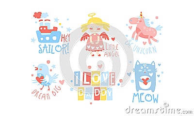 I Love Daddy Childish Prints Collection, Baby Nursery Room Decoration Elements Vector Illustration Vector Illustration