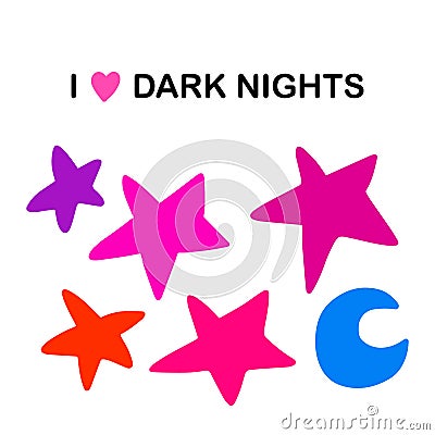 I love dark nights hand drawn vector illustration in cartoon comic style stars moon sky Vector Illustration