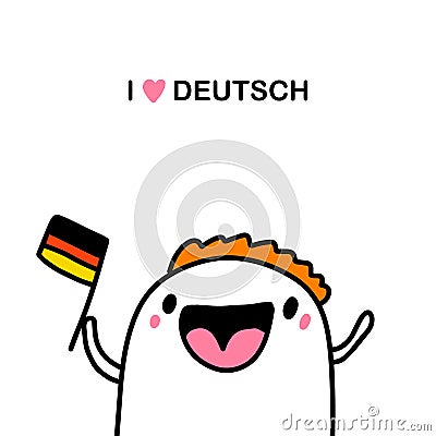 I love deutsch hand drawn vector illustration in cartoon comic style mah happy with german flag Cartoon Illustration
