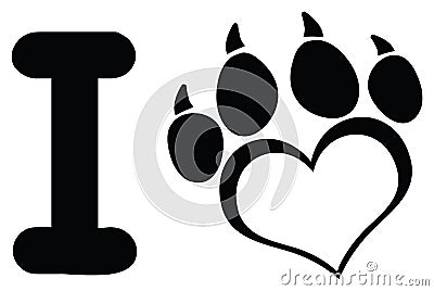 I Love Dog With Black Heart Paw Print With Claws Logo Design Vector Illustration