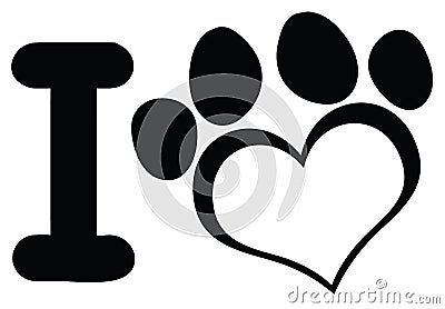 I Love Dog With Black Heart Paw Print Logo Design Vector Illustration