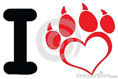 I Love Dog With Red Heart Paw Print With Claws Logo Design Vector Illustration