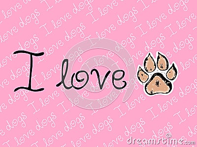 Heart and dog paw prints symbol.I love dogs pink vector background with dog paw Stock Photo