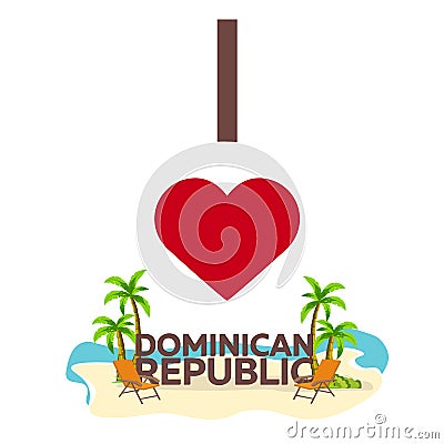 I love Dominican Republic. Travel. Palm, summer, lounge chair. Vector flat illustration. Cartoon Illustration