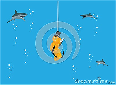 I love fishing with bait and sharks in the sea Vector Illustration