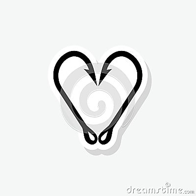 I love fishing. Heart of two hooks sticker icon sign for mobile concept and web design Vector Illustration