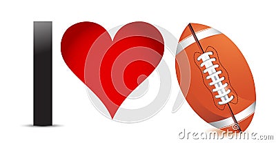 I love Football, Heart with Football Ball Cartoon Illustration