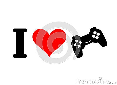 I love games. Heart and gamepad. Logo for players in console. Vector Illustration