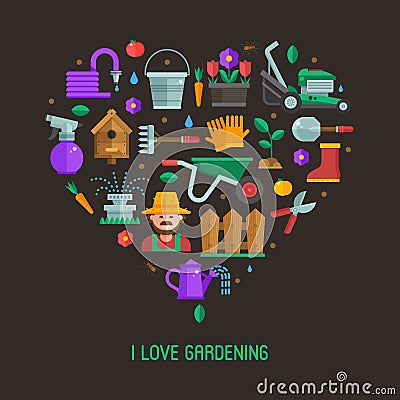 I Love Gardening Card Vector Illustration