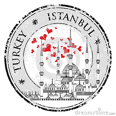 I Love Istanbul Design stamp vector The Blue Mosque, Vector Illustration