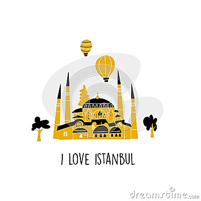 Vector cartoon illustration of turkish mosque Cartoon Illustration