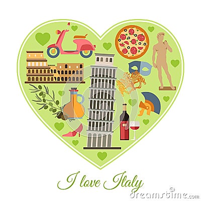 I love Italy. Italy travel background with place Vector Illustration