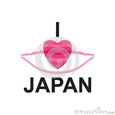 I love japan banner poster design with typography words unique slogan and japanese lips symbol Vector Illustration