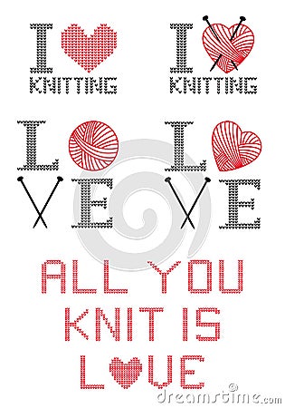 I love knitting, set Stock Photo