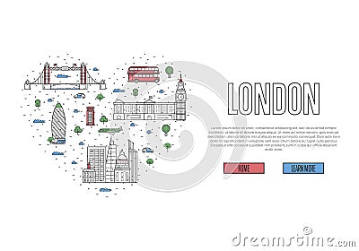 I love London poster in linear style Vector Illustration