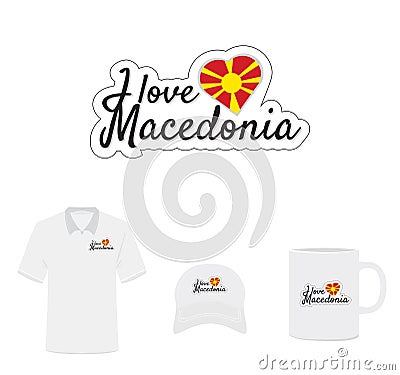 I love Macedonia Logo, Heart Flag Vector Illustration