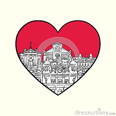 I love Monaco. Red heart and famous buildings Vector Illustration