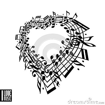 I love music concept. Heart made with musical notes Vector Illustration