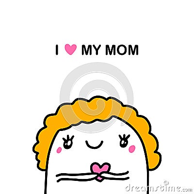 I love my mother hand drawn vector illustration in cartoon comic style woman holding tender heart Cartoon Illustration