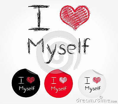 I love myself illustration of heart and stickers Vector Illustration