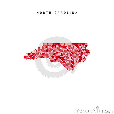 I Love North Carolina. Red Hearts Pattern Vector Map of North Carolina Vector Illustration