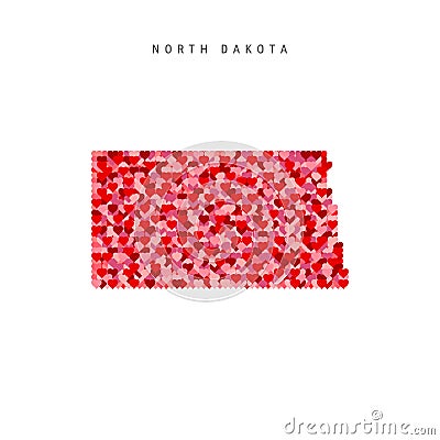 I Love North Dakota. Red Hearts Pattern Vector Map of North Dakota Vector Illustration