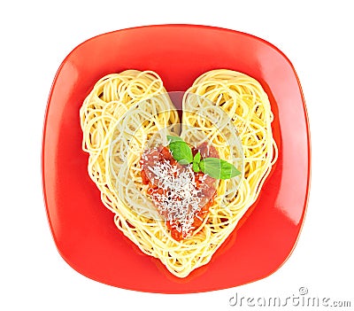 I love Pasta / Spaghetti isolated on white Stock Photo