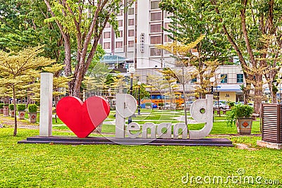 I love Penang sign in the park in Georgetown, Malaysia. Editorial Stock Photo