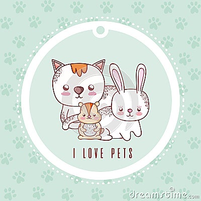 I love pets card with pets cartoon Vector Illustration