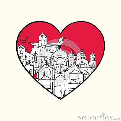 I love Podgorica. Red heart and famous buildings Vector Illustration