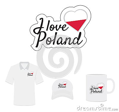 I Love Poland Logo, Flag Heart Vector Illustration