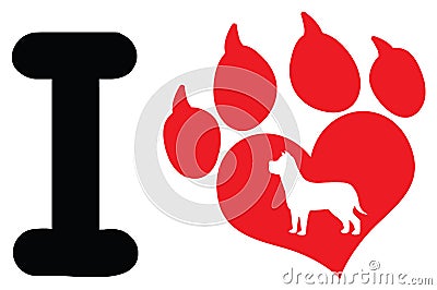 I Love With Red Heart Paw Print With Claws And Dog Silhouette Logo Design Vector Illustration