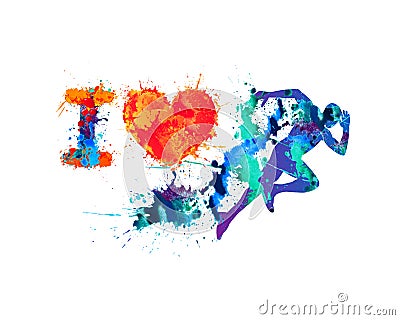 I love run. Running man of splash paint Vector Illustration