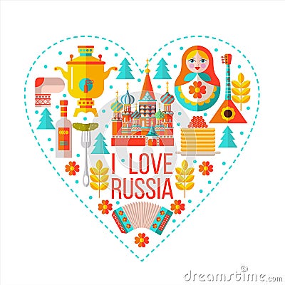 I love Russia. Flat illustration. Vector Illustration