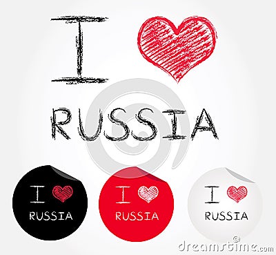 I love Russia illustration of heart and stickers Vector Illustration