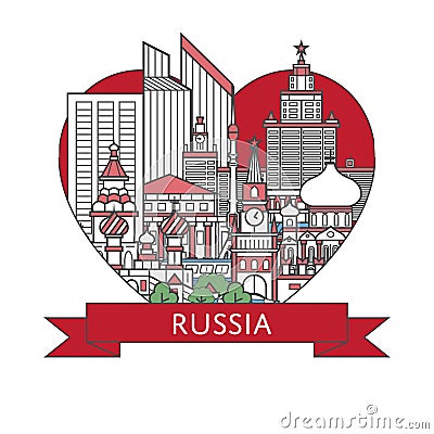 I love Russia poster in linear style Vector Illustration