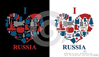 I love Russia. Sign heart of traditional folk symbol. Silhouette Vector Illustration