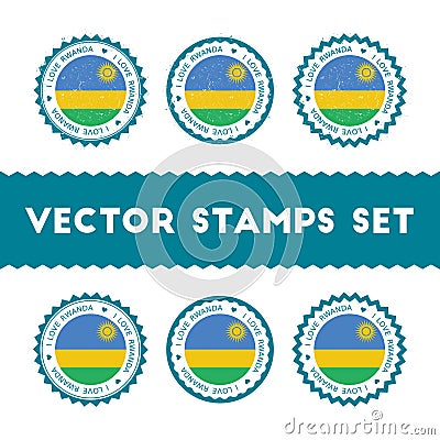 I Love Rwanda vector stamps set. Vector Illustration
