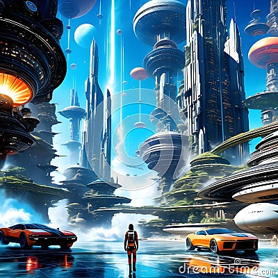 I love science fiction picture full colour city because it is so different from any other type of city. Stock Photo