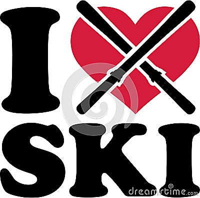 I Love Ski Skier Vector Illustration