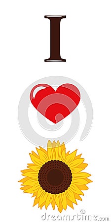 I love sunflowers red heart Vector Illustration