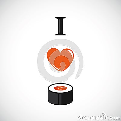 I love sushi with salmon heart design Vector Illustration