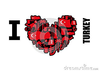 I love Turkey. Sign heart of traditional Turkish folk characters Vector Illustration