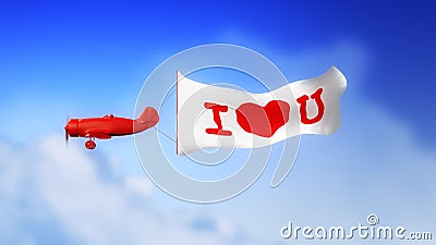 I Love U Plane in Clouds (Loop). Little plane with I LOVE U text on the banner, flying through clouds in seamless loop I Love U Plane in Clouds (Loop). Little plane with I LOVE U text on the banner, flying through clouds in seamless loop