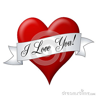 I Love You Banner With Heart Cartoon Illustration