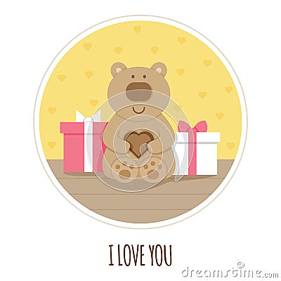 I love you card. Teddy bear. Vector illustration. Vector Illustration