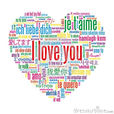 I LOVE YOU colorful heart-shaped tag cloud Stock Photo